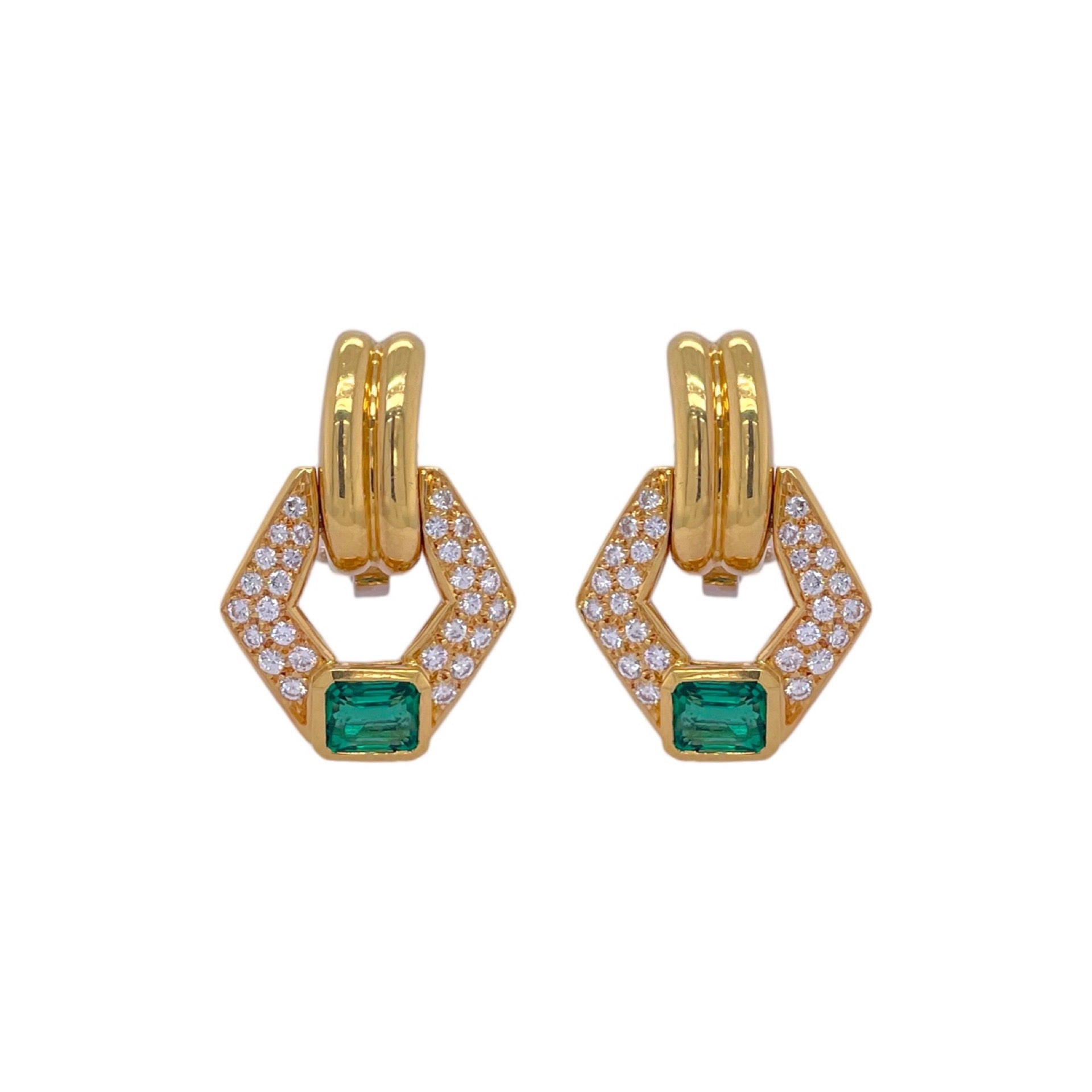 Emerald & Diamond 18K Yellow Gold Earrings