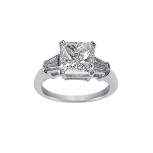 Radiant Cut Baguette Side Stone Engagement Ring