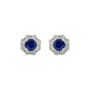 Round Sapphire & Diamond Cluster Earring