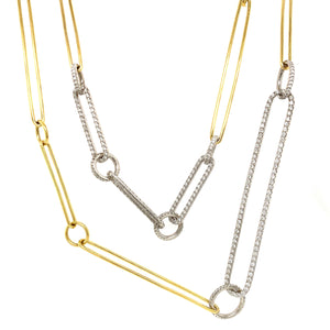 Link Style Diamond Accent Two Tone Necklace