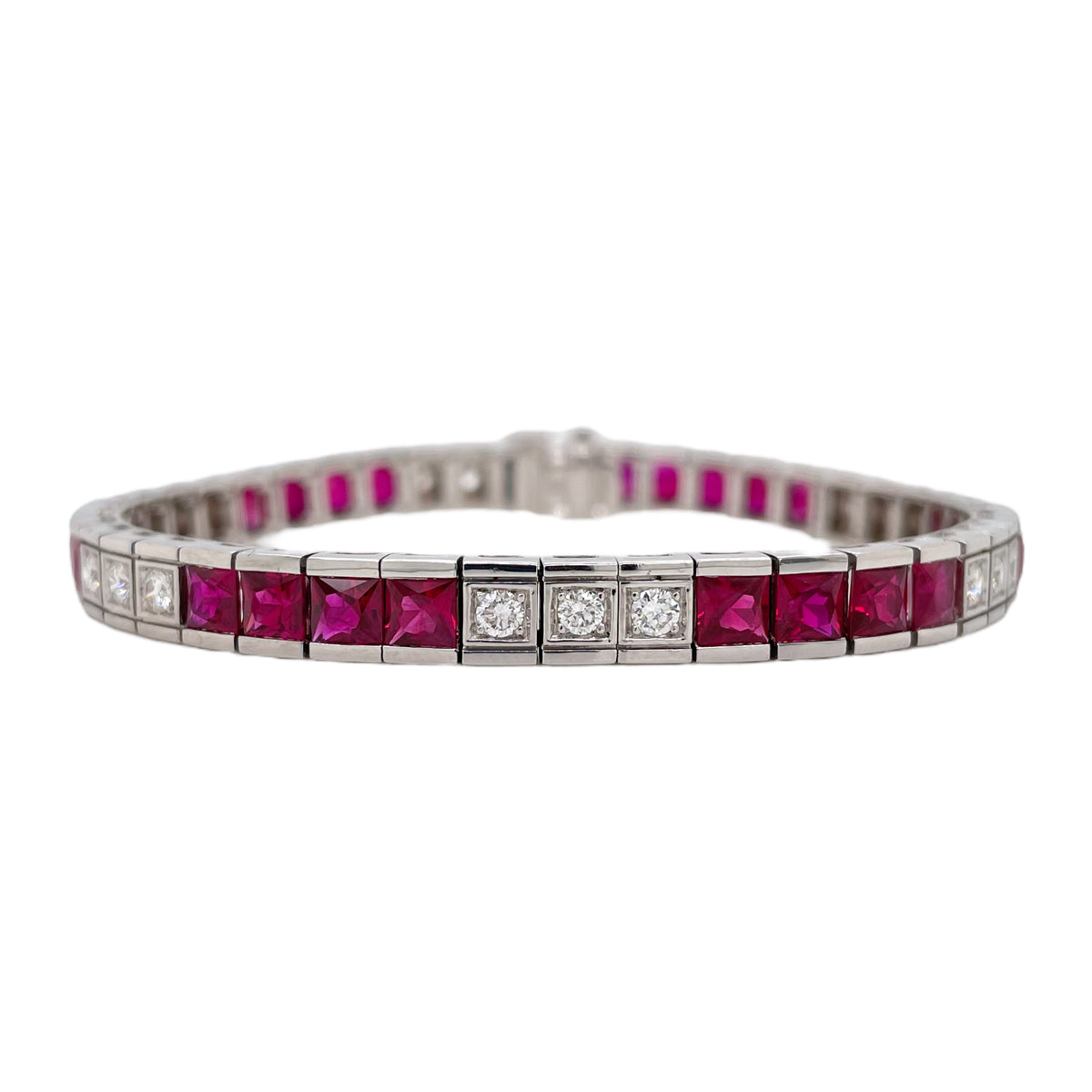 Classic Round Brilliant Ruby and Diamond Tennis Bracelet