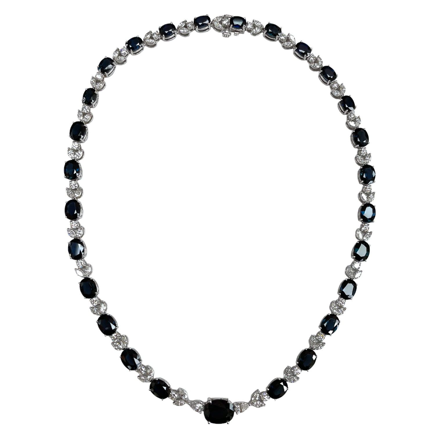 Oval Sapphire & Diamond Petal Eternity Necklace