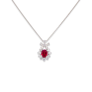 Oval Shape Ruby & Diamond Pendant in White Gold