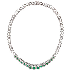 Round Emerald & Diamond Necklace in White Gold