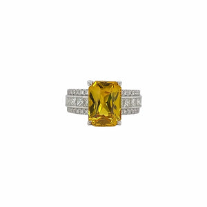 Radiant Cut Yellow Sapphire & Diamond Ring