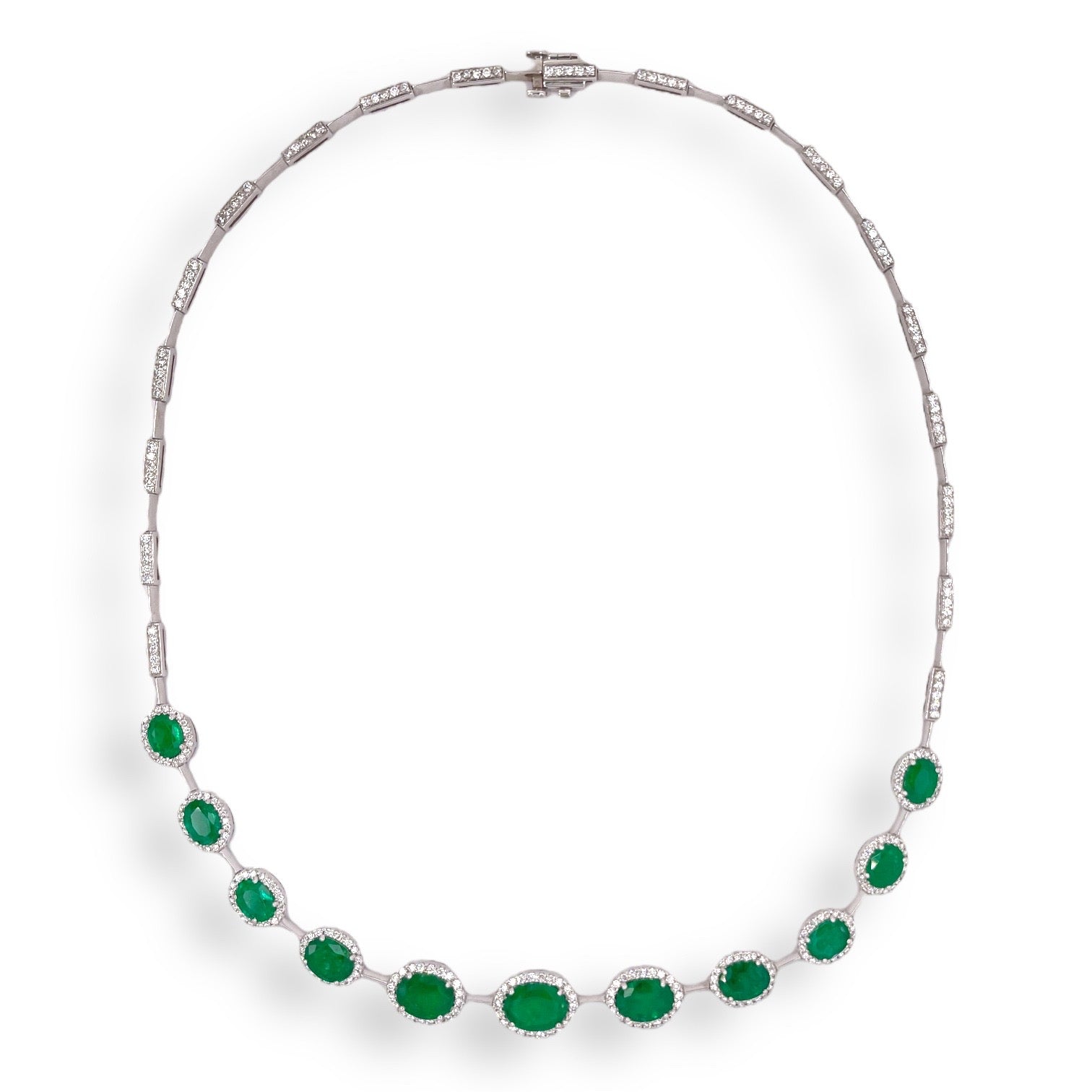 Emerald & Diamond Halo Bar Necklace