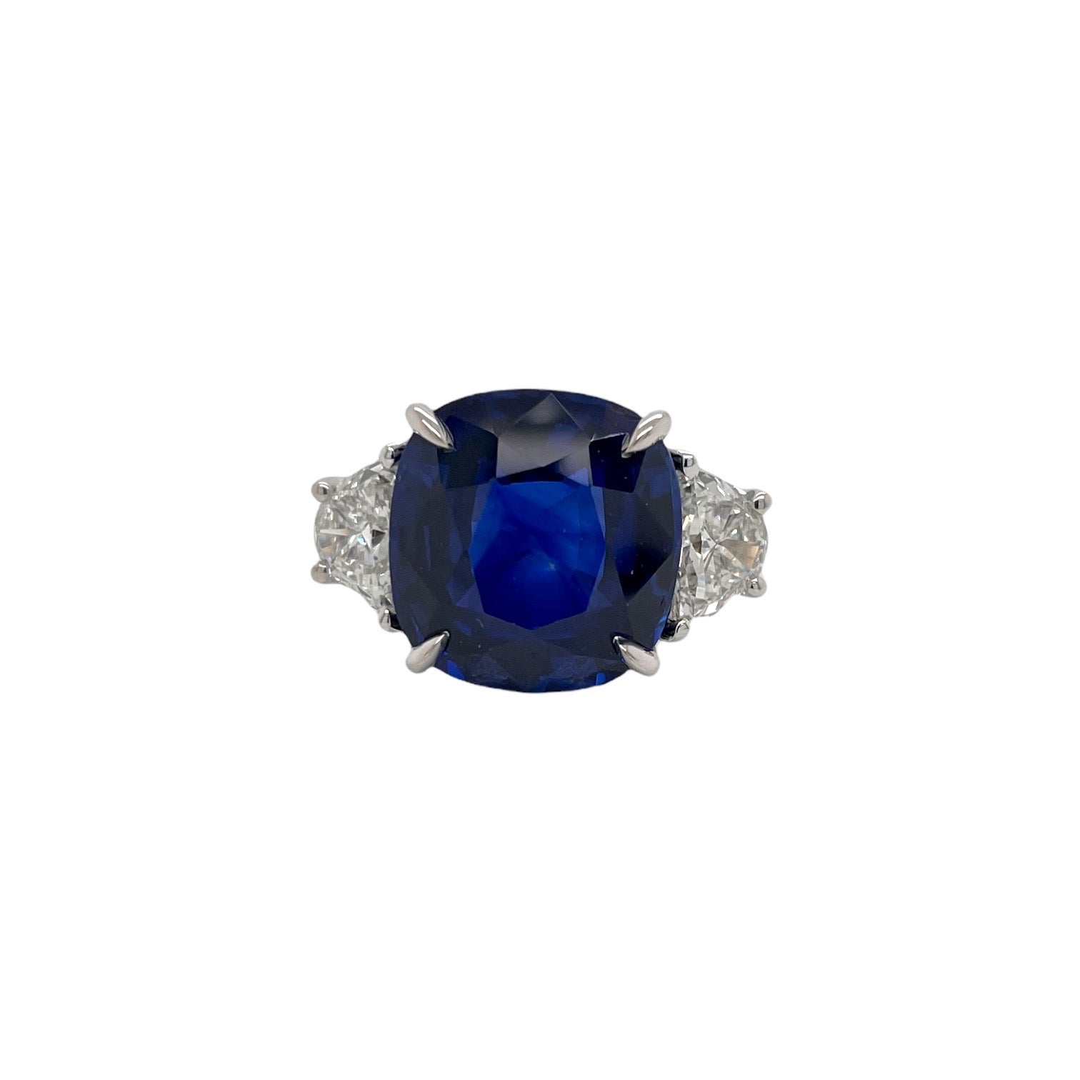 Cushion Cut Ceylon Sapphire & Diamond Three Stone Ring
