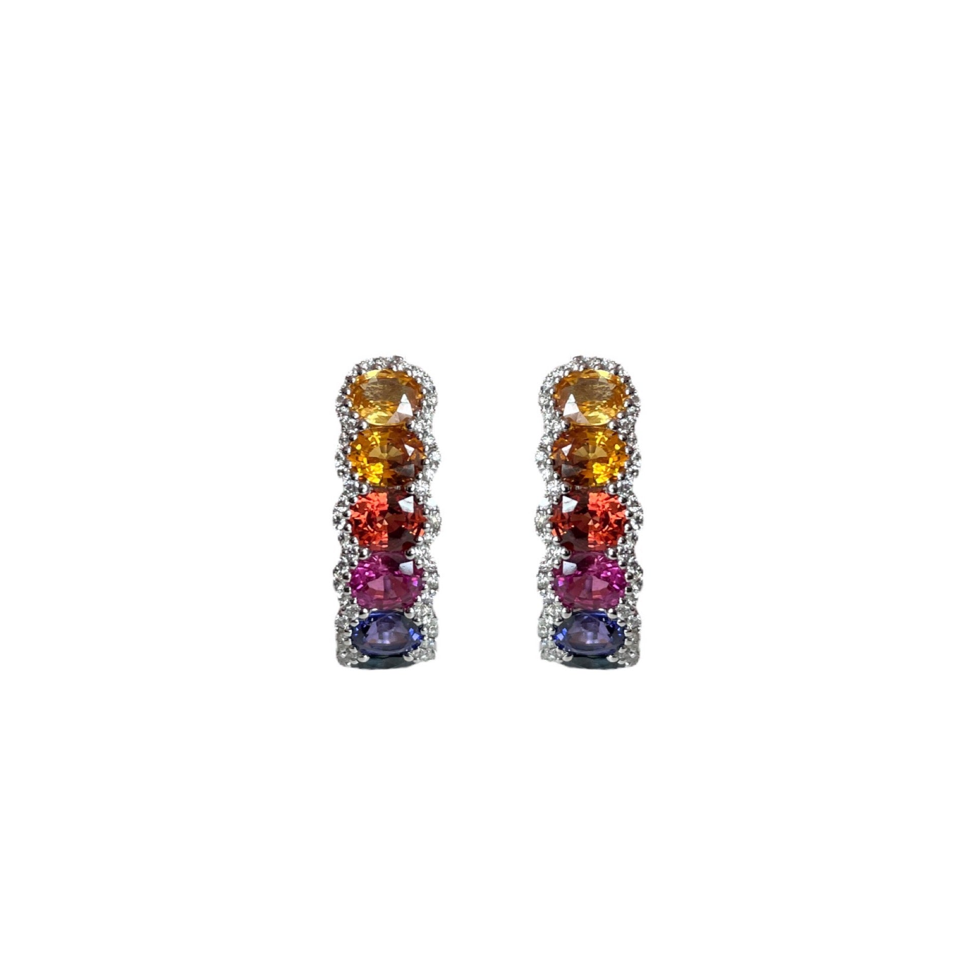 Multi Color Sapphire and Diamond Huggie Earrings