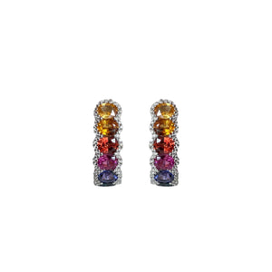 Multi Color Sapphire and Diamond Huggie Earrings