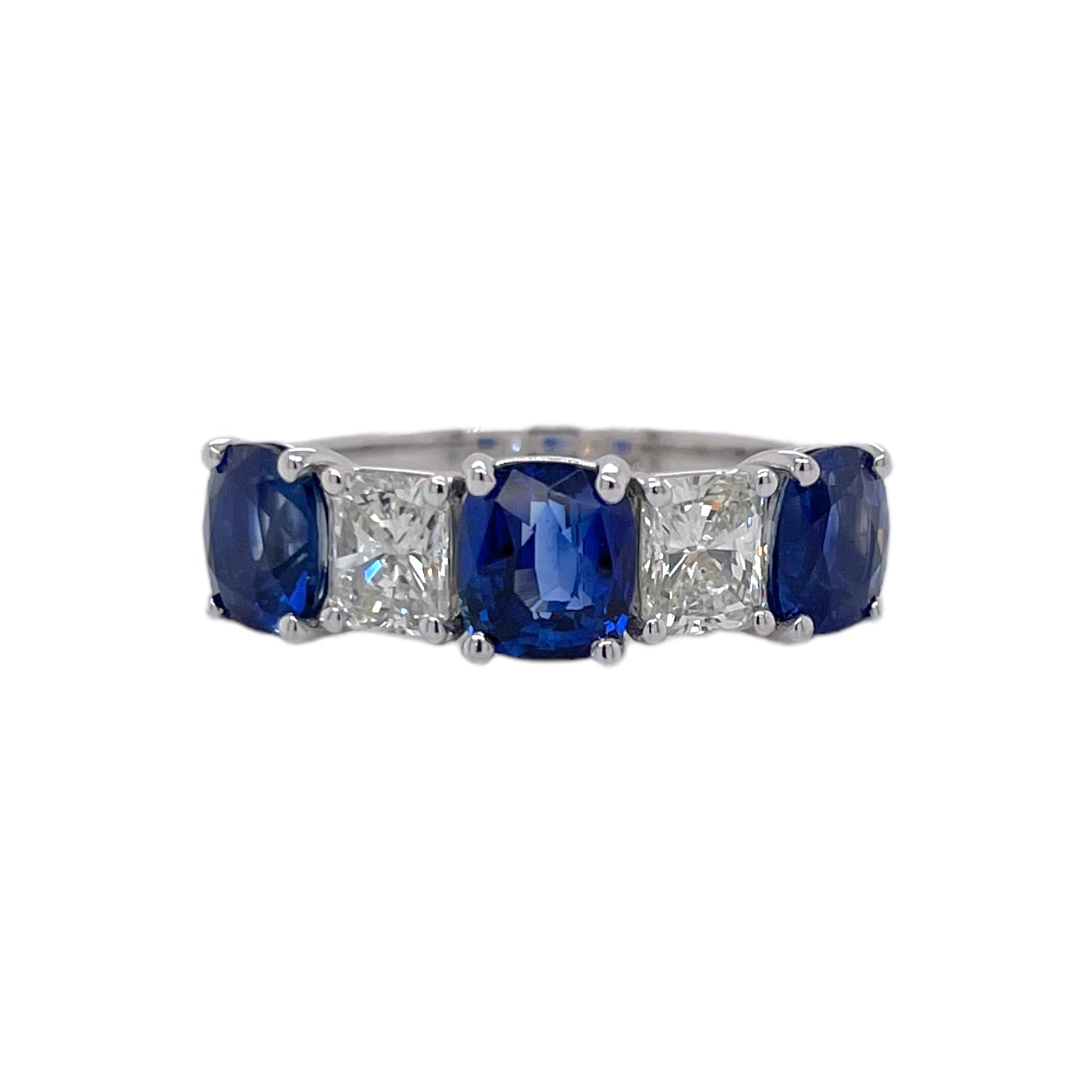 Five Stone Cushion Cut Sapphire & Diamond Ring