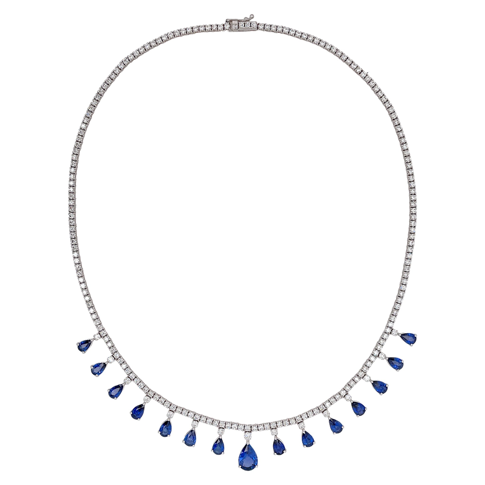 Sapphire & Diamond Drop Necklace in White Gold