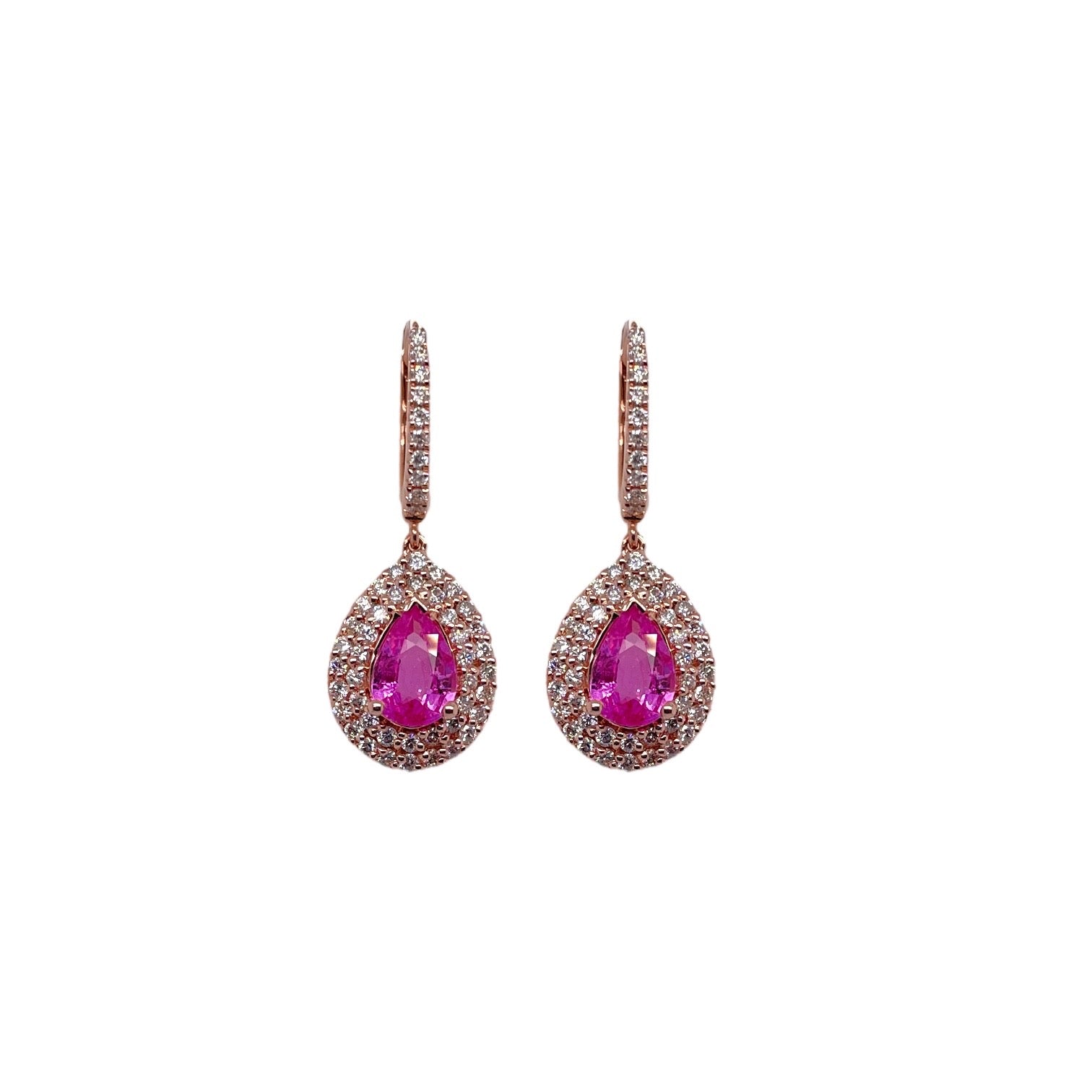 Pear Shape Pink Sapphire & Diamond Halo Earring