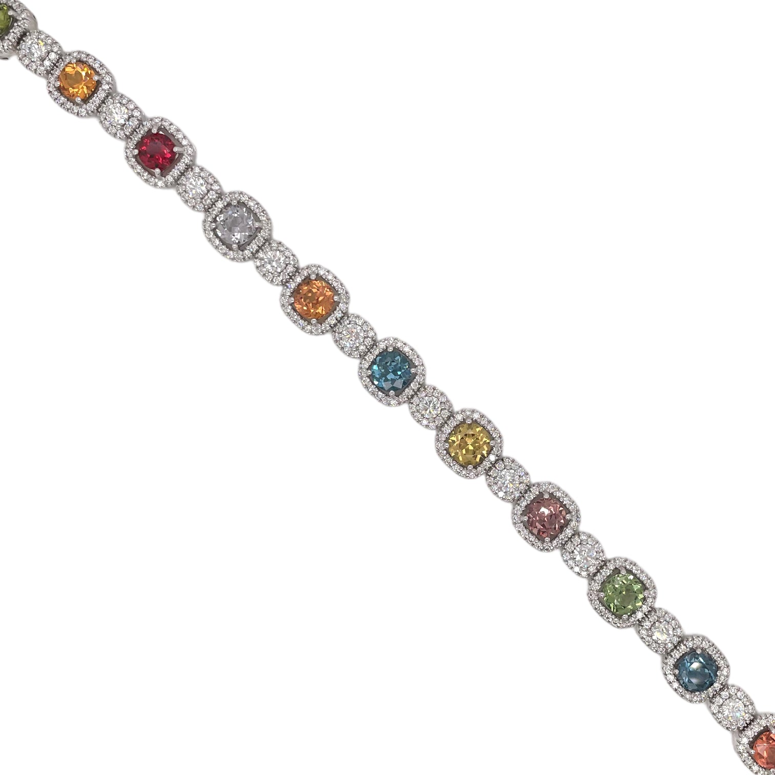 Multi-Color Round Sapphire & Diamond Bracelet in 14k White Gold