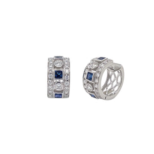 Wide Sapphire & Diamond Huggies in 14K White Gold