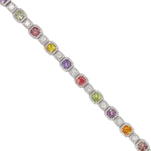 Square Multi-Color Sapphire & Diamond Halo Bracelet