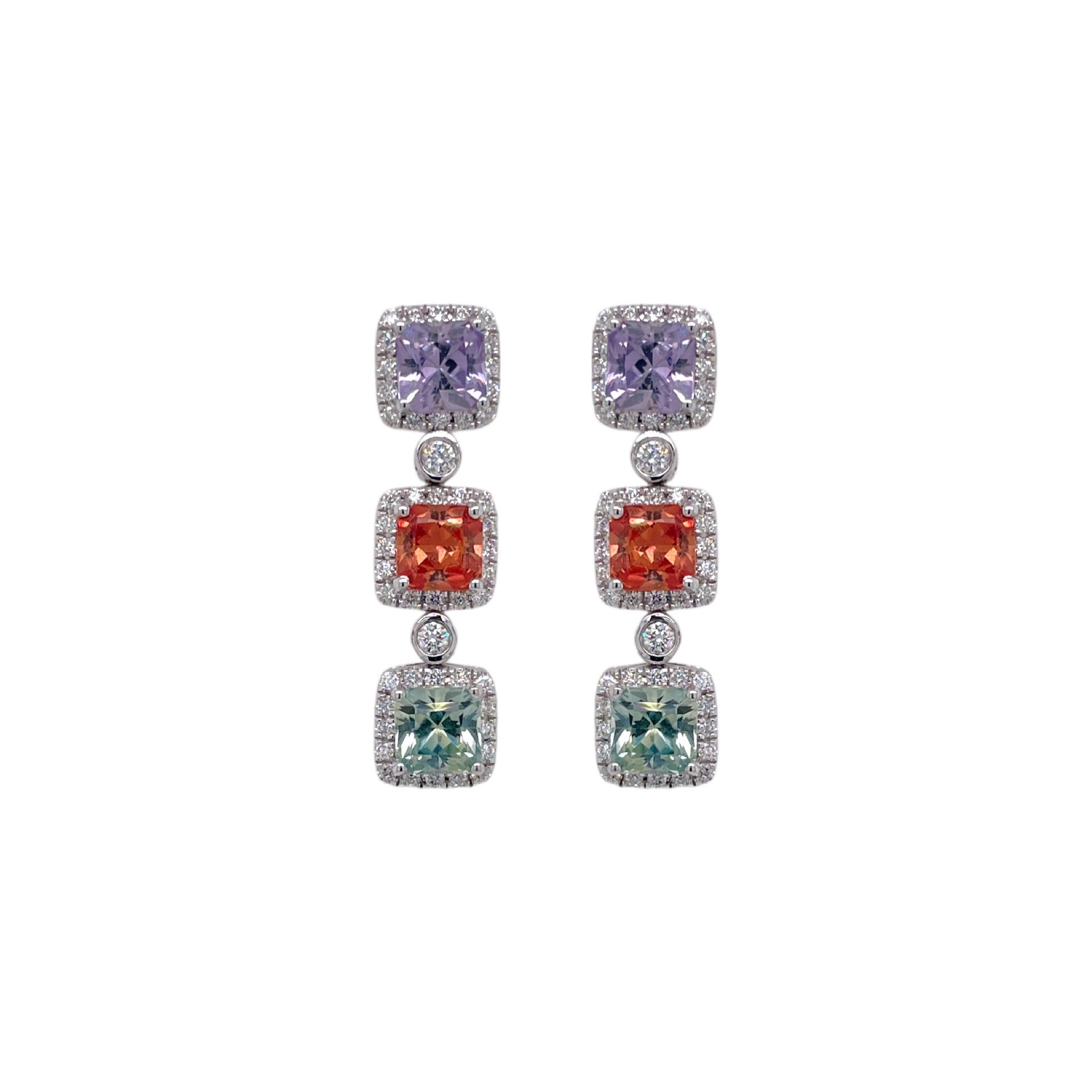 Square Multi-Color Sapphire & Diamond Drop Earring