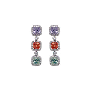 Square Multi-Color Sapphire & Diamond Drop Earring