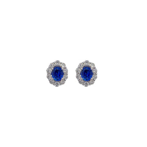 Oval Sapphire & Diamond Halo Earring in White Gold