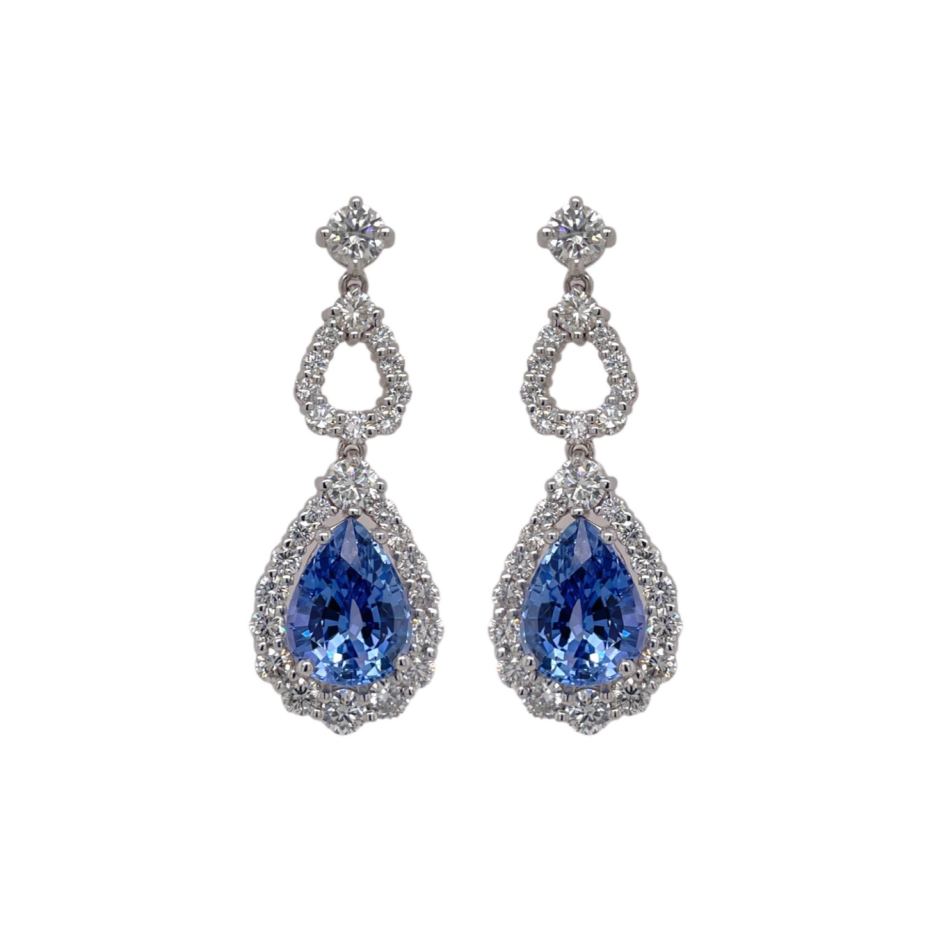 Pear Shape Light Blue Sapphire & Diamond Drop Earrings