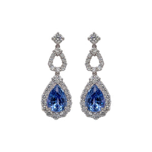 Pear Shape Light Blue Sapphire & Diamond Drop Earrings