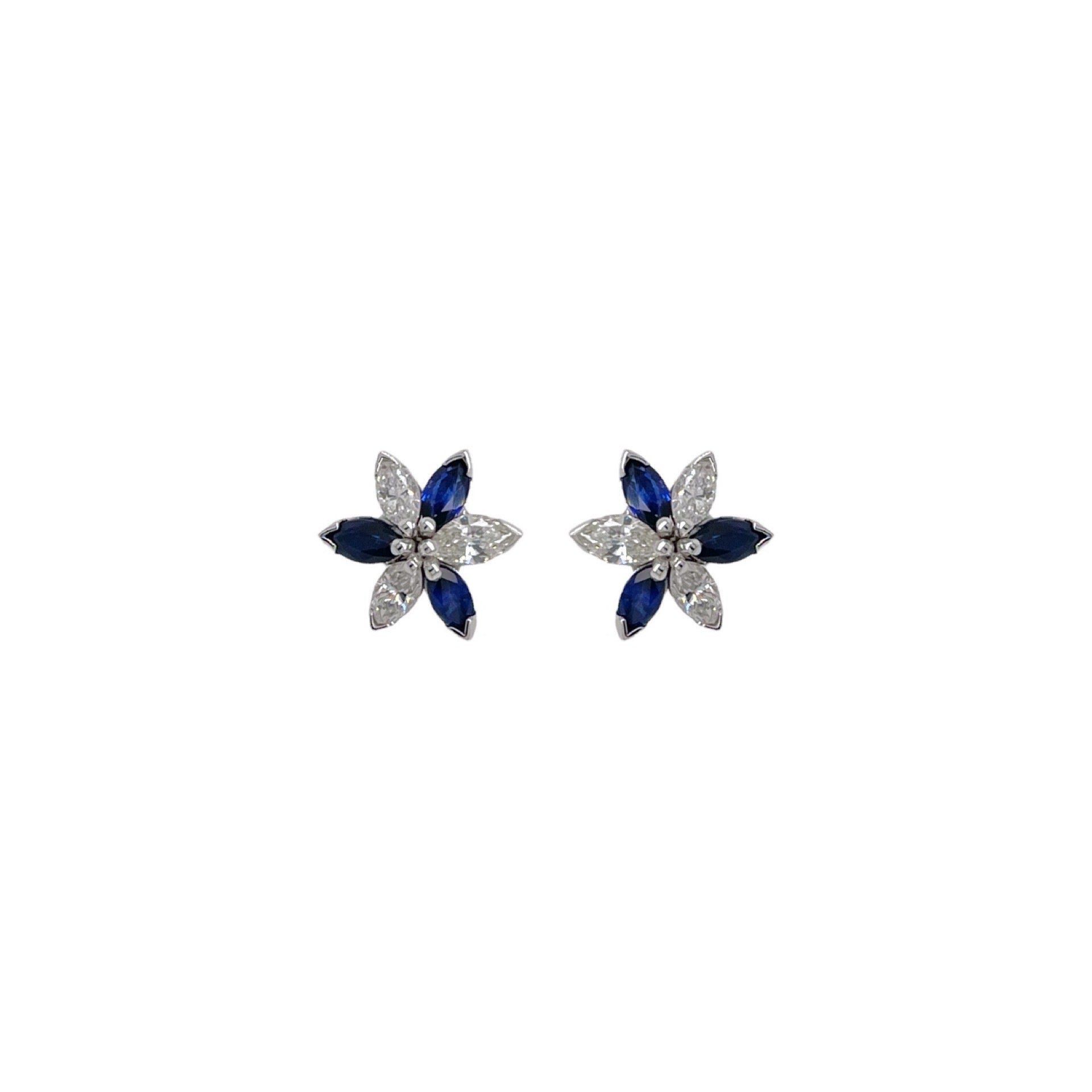 Sapphire & Diamond Flower Earring in 18K White Gold