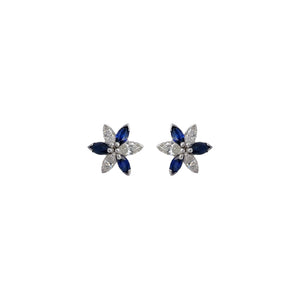 Sapphire & Diamond Flower Earring in 18K White Gold