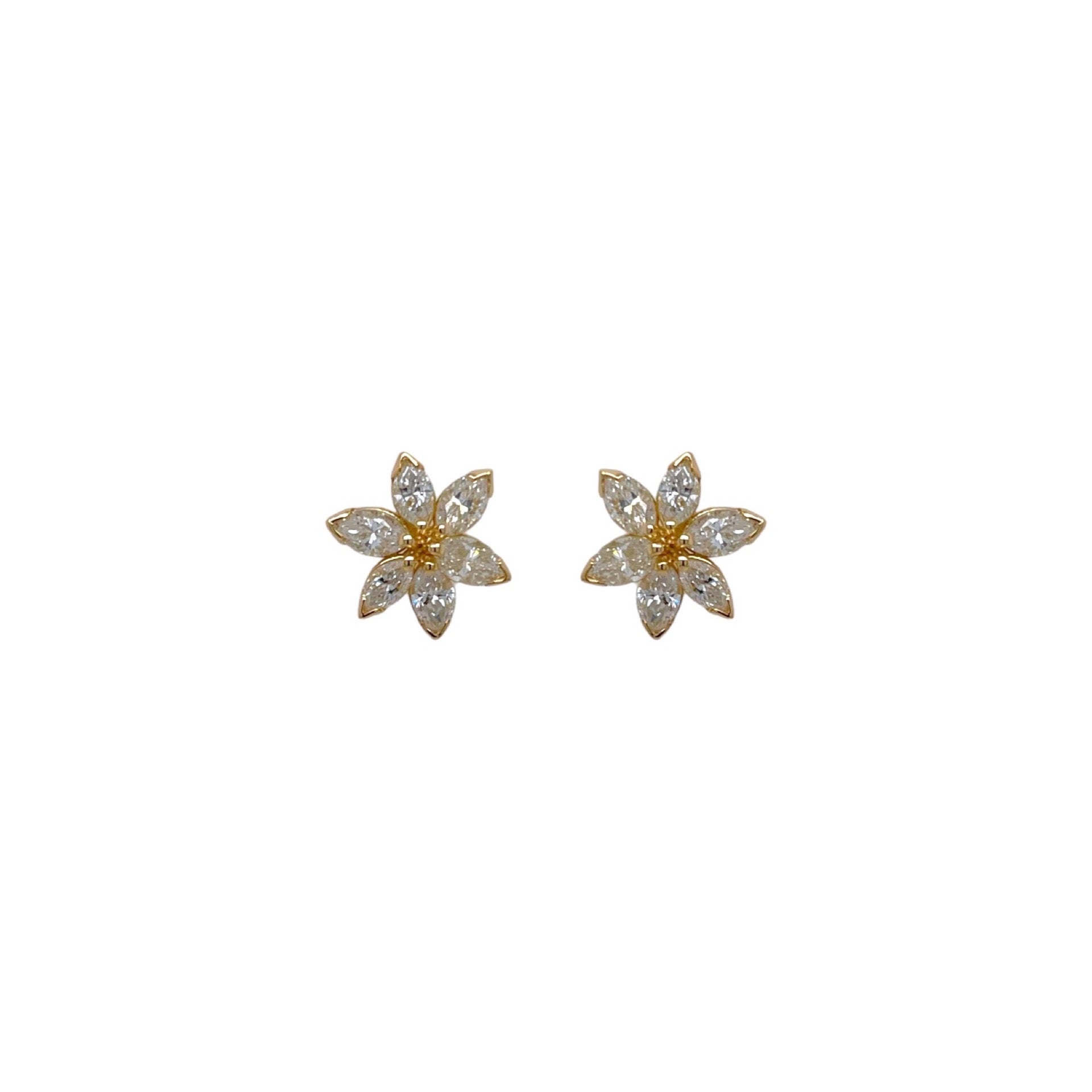 Diamond Flower Earring in 18K Yellow Gold