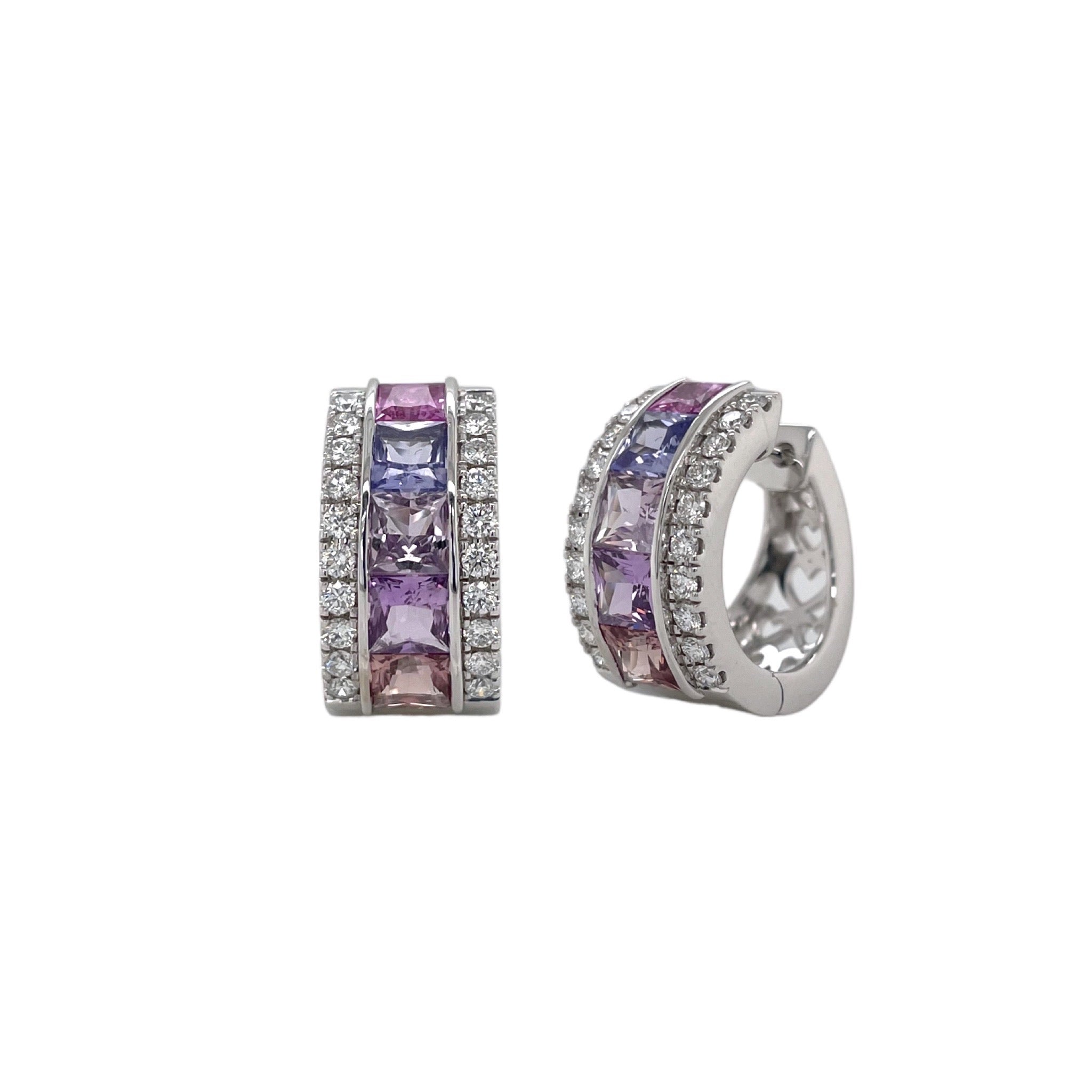 Pastel Purple Sapphire & Diamond Oval Shape Hoop Earring