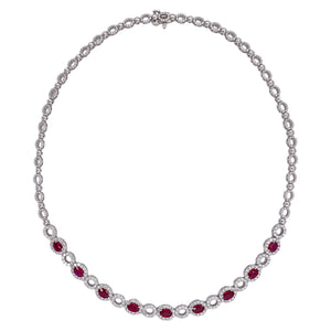 Oval Ruby & Diamond Necklace in White Gold