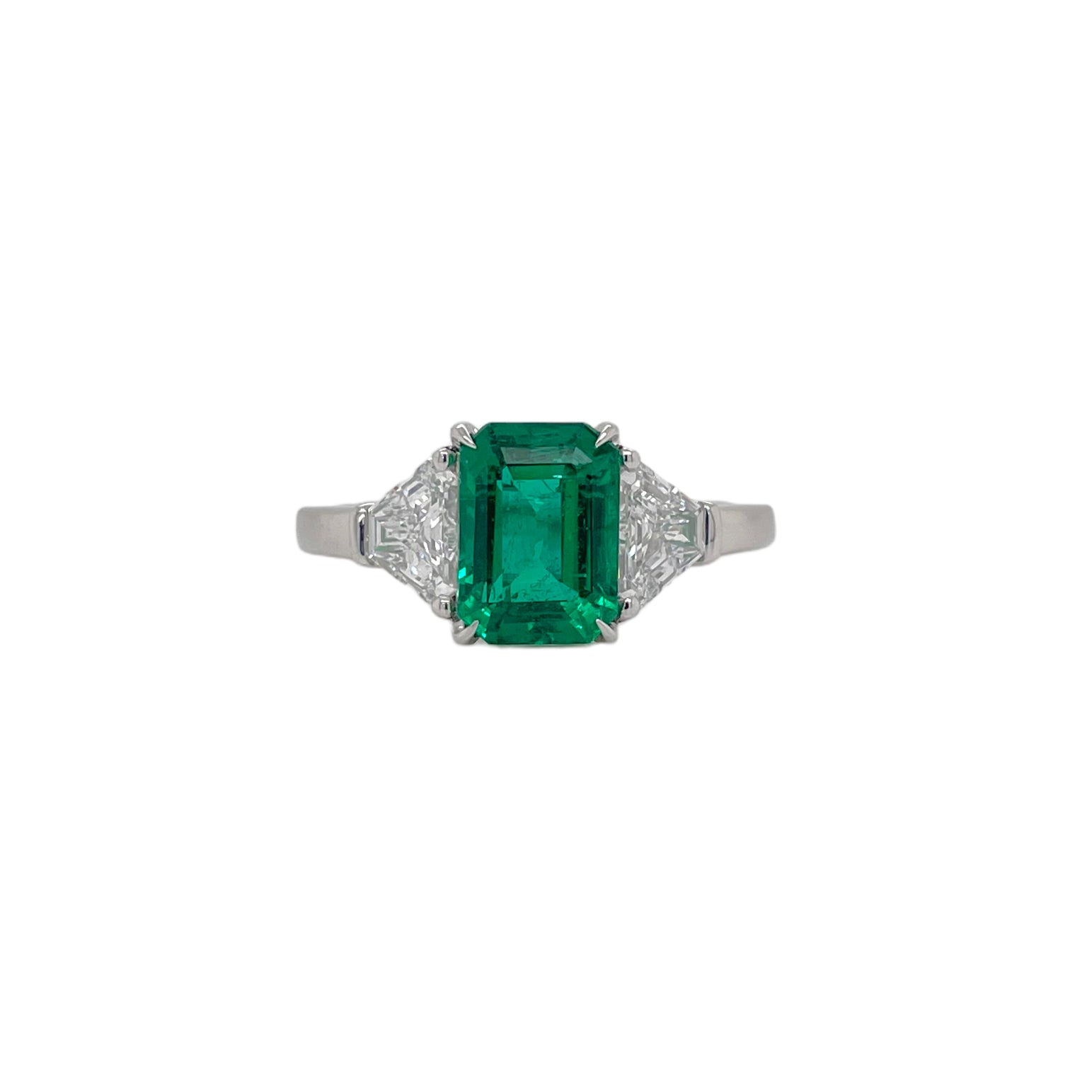 Emerald & Kite Shape Diamond Three Stone Ring