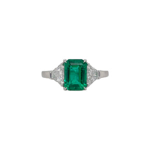 Emerald & Kite Shape Diamond Three Stone Ring