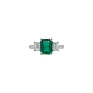 Emerald & Emerald Cut Diamond Three Stone Ring