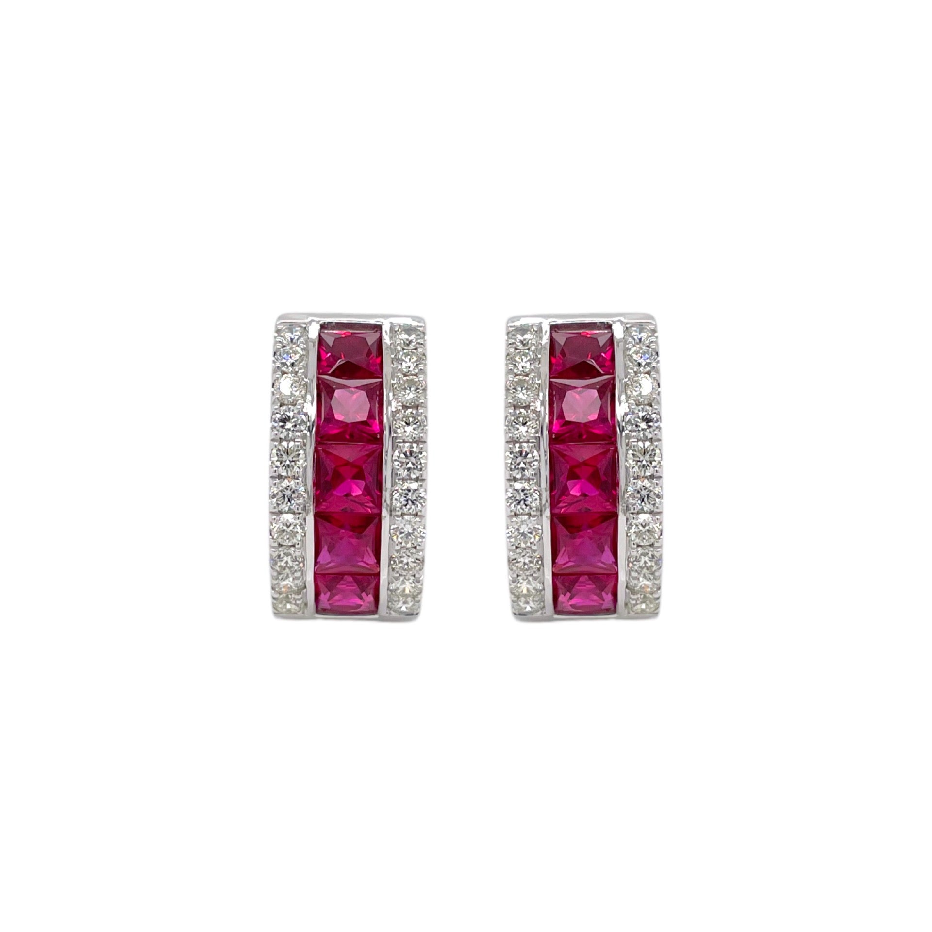 Baguette Ruby & Diamond Huggie Earring