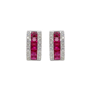 Baguette Ruby & Diamond Huggie Earring