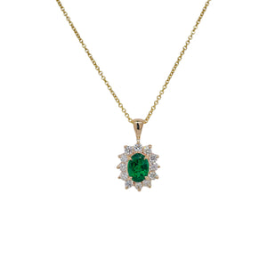 Oval Emerald & Diamond Pendant in Yellow Gold