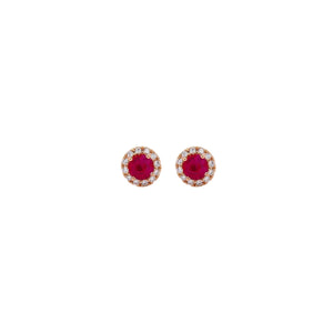 Round Ruby & Diamond Halo Earring in Rose Gold