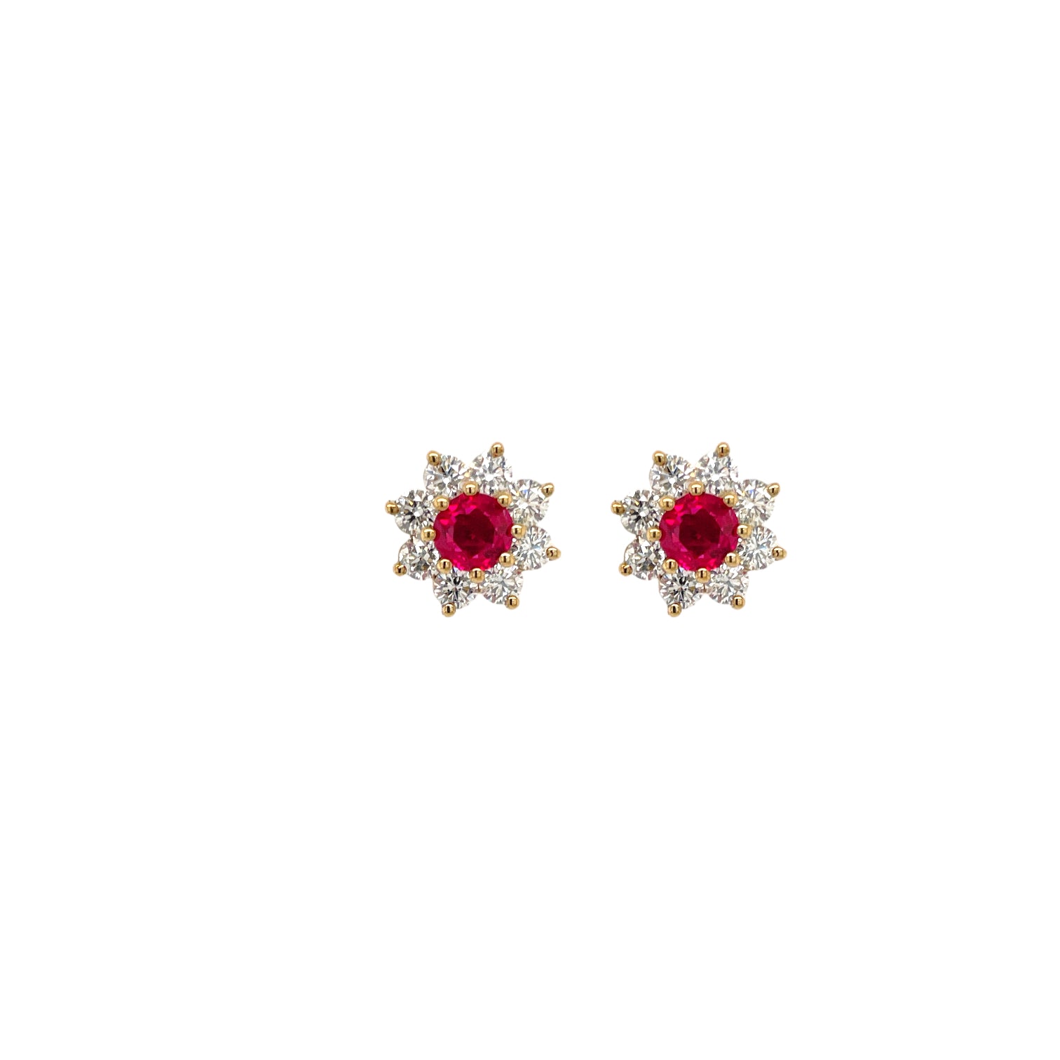 Petite Ruby & Diamond Halo Earring in Yellow Gold