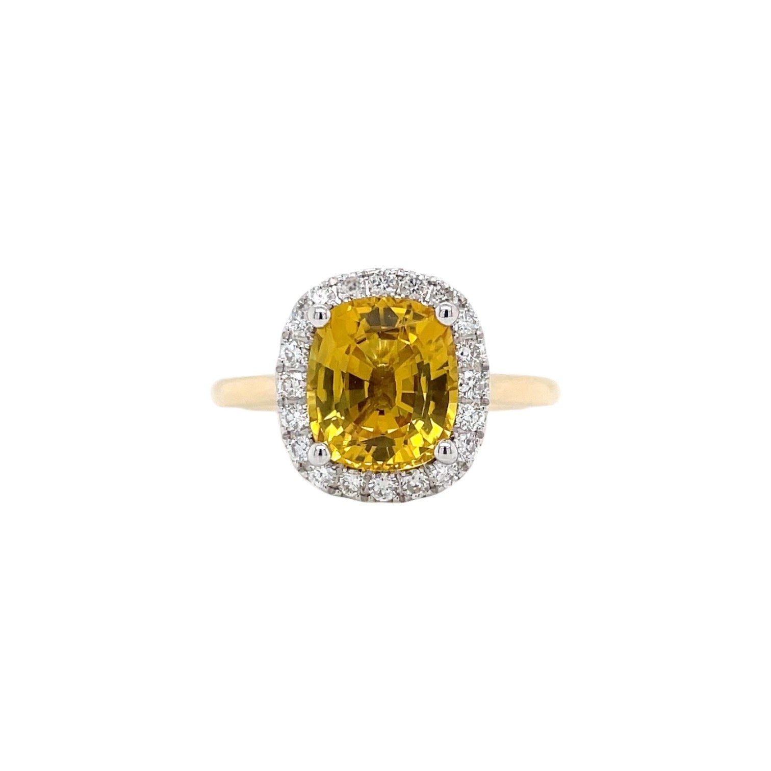 Cushion Cut Yellow Sapphire & Diamond Halo Ring