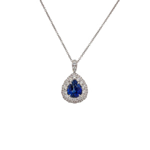 Pear Shape Sapphire & Double Halo Diamond Pendant