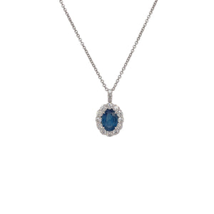 Petite Oval Sapphire & Diamond Halo Pendant