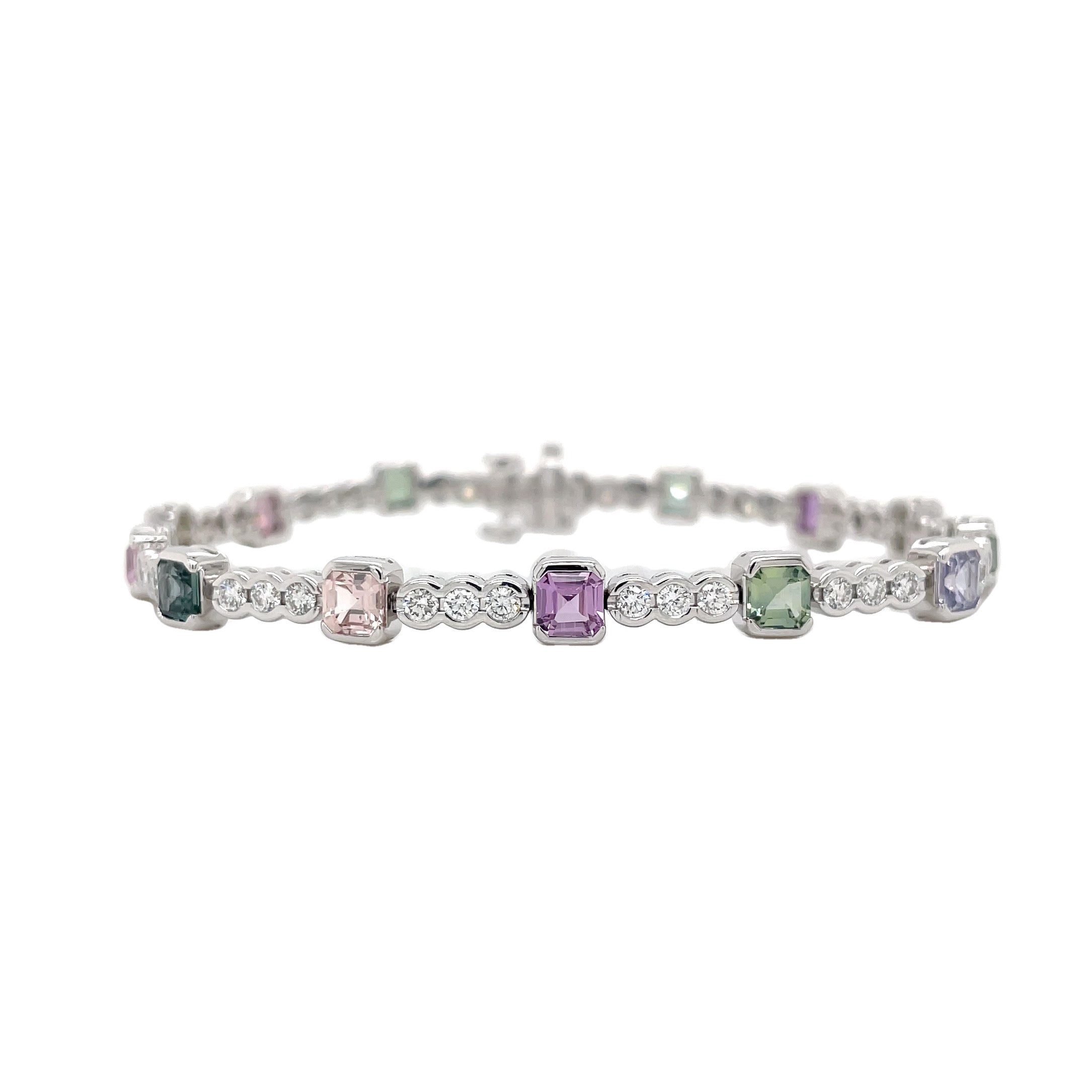 Pastel Sapphire & Diamond Bracelet in White Gold