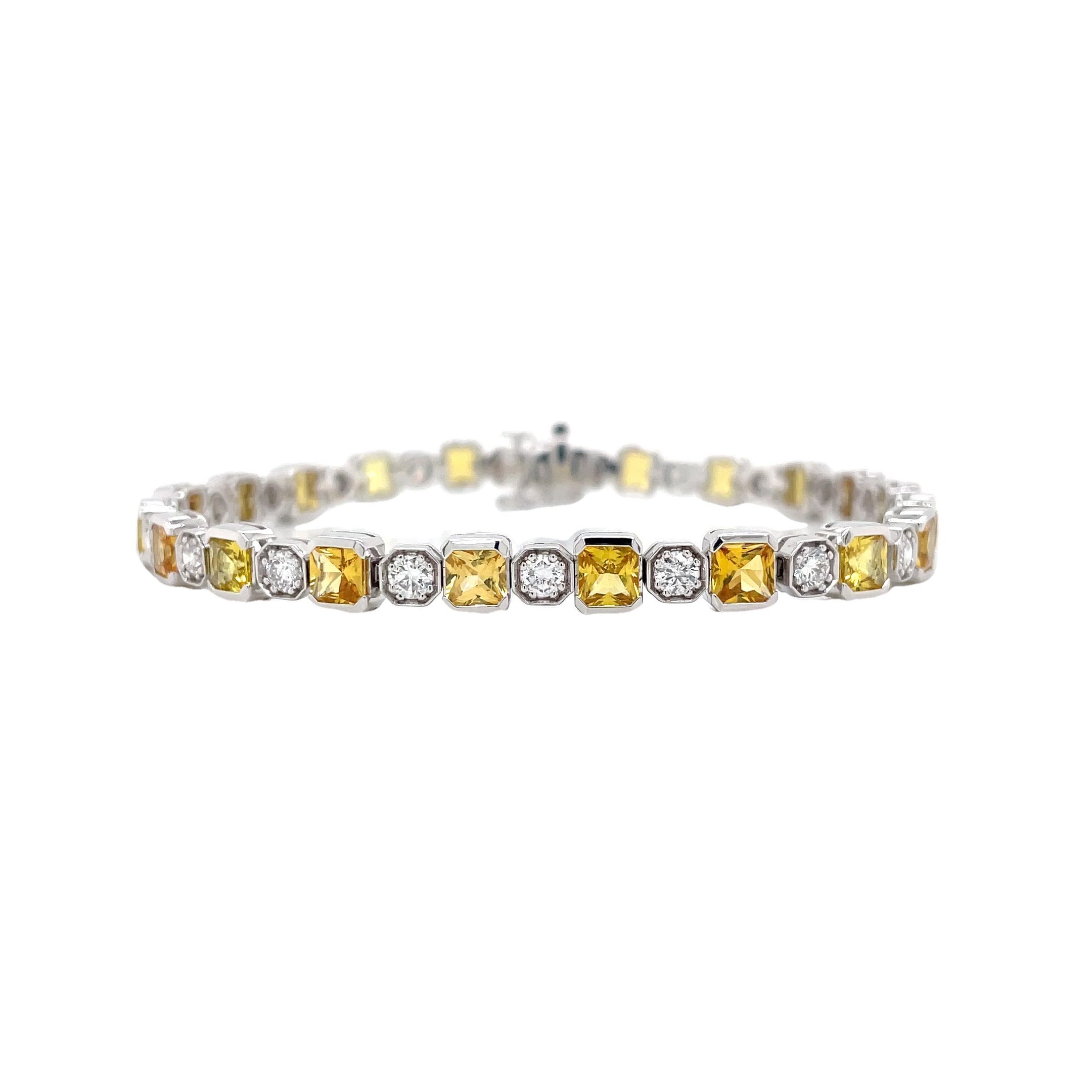 Alternating Yellow Sapphire & Diamond Bracelet in White Gold