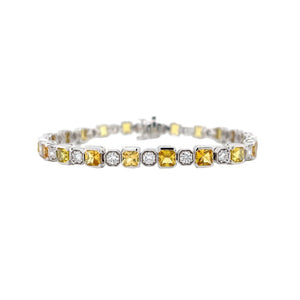 Alternating Yellow Sapphire & Diamond Bracelet in White Gold