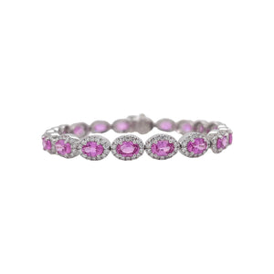 Pink Sapphire & Diamond Halo Bracelet in White Gold