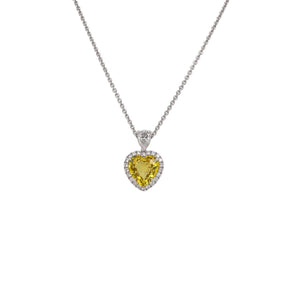 Heart Shape Yellow Sapphire and Diamond Halo Pendant