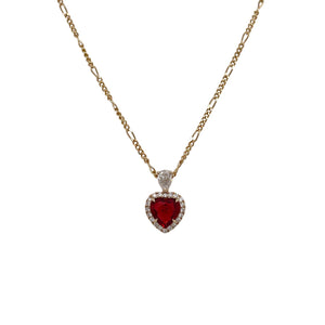 Petite Ruby Heart & Diamond Pendant in Yellow Gold