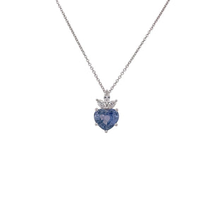 Solitaire Heart Shape Pastel Sapphire & Diamond Accent Pendant