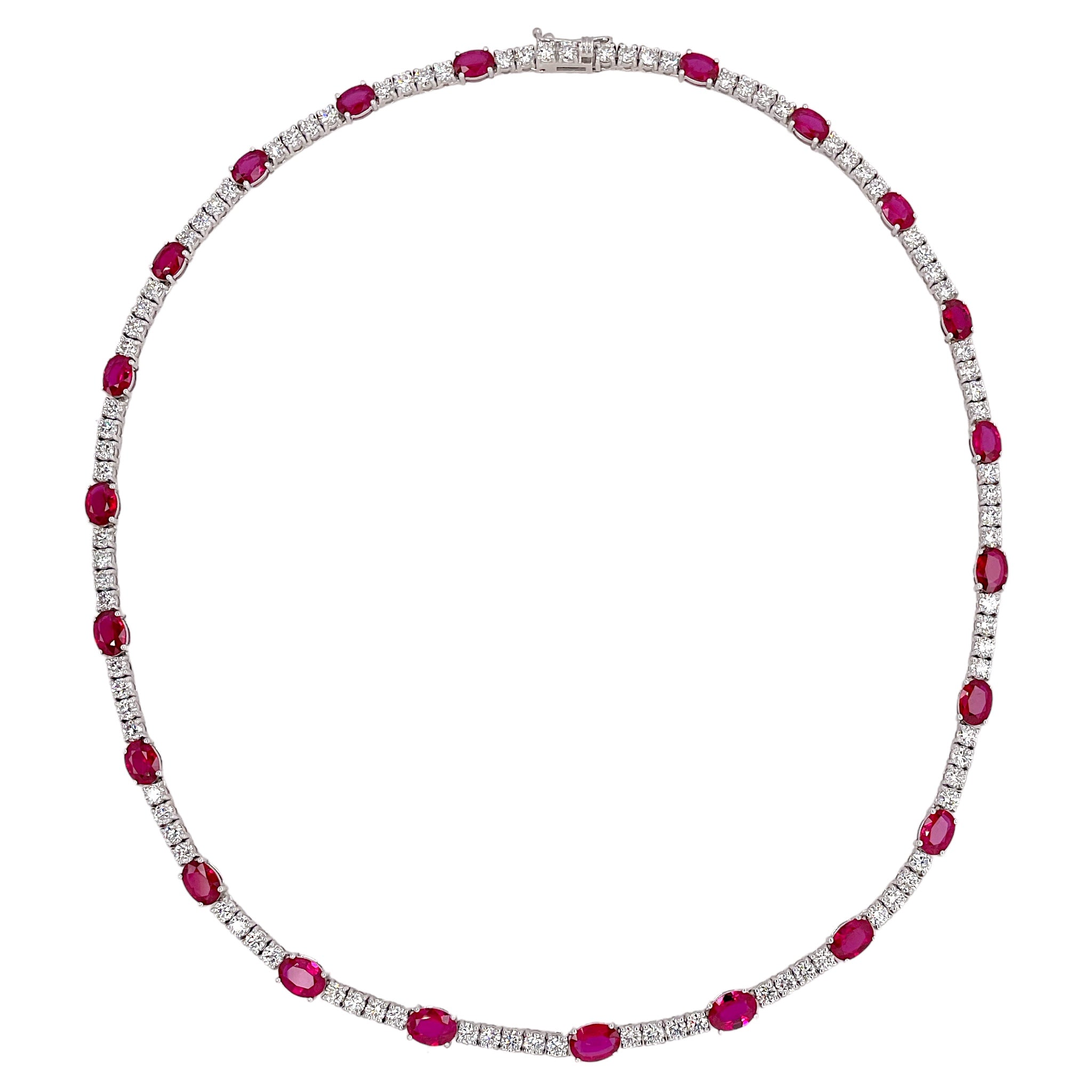 Oval Ruby & Diamond Necklace in White Gold