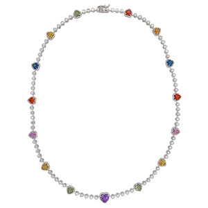 Heart Shape Multi Color Sapphire & Diamond Necklace