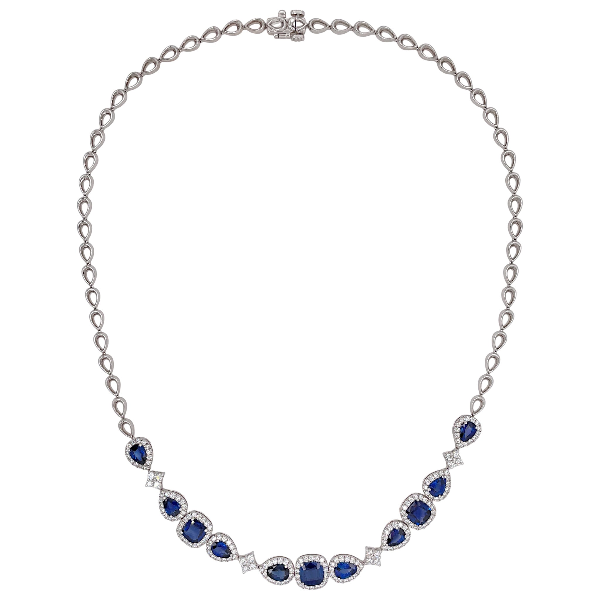 Multi Shape Sapphire & Diamond Halo Necklace